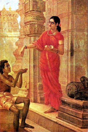 Raja Ravi Varma Lady Giving Alms oil painting image